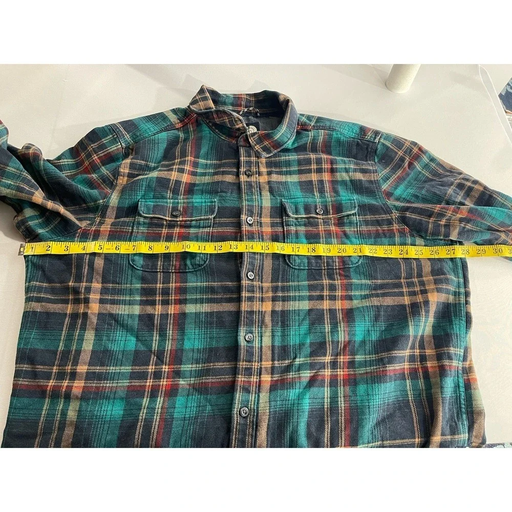 The North Face Men Cotton Blue Plaid Button Down Shirt Size XXL Flannel Heavy